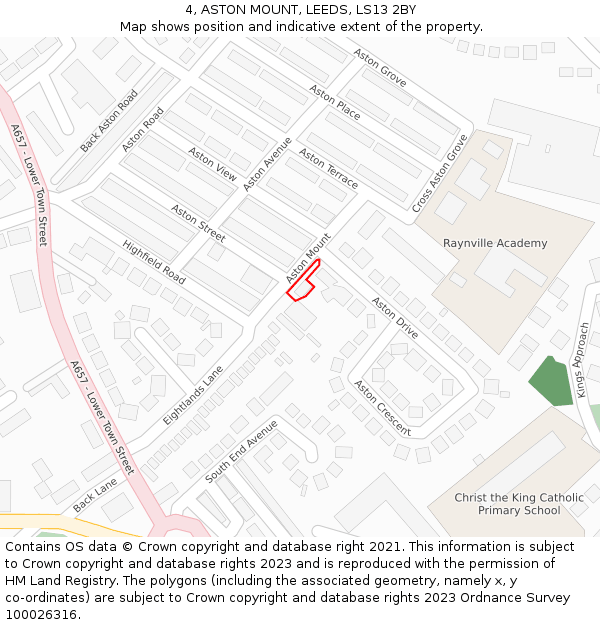 4, ASTON MOUNT, LEEDS, LS13 2BY: Location map and indicative extent of plot