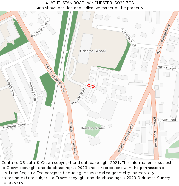 4, ATHELSTAN ROAD, WINCHESTER, SO23 7GA: Location map and indicative extent of plot