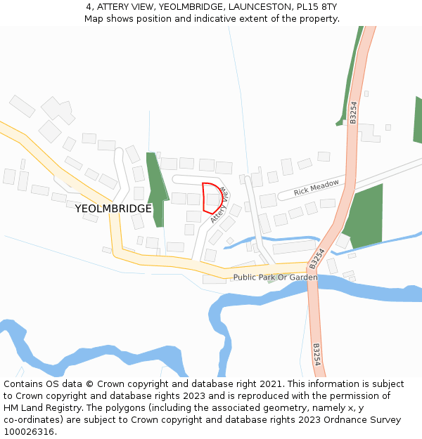 4, ATTERY VIEW, YEOLMBRIDGE, LAUNCESTON, PL15 8TY: Location map and indicative extent of plot