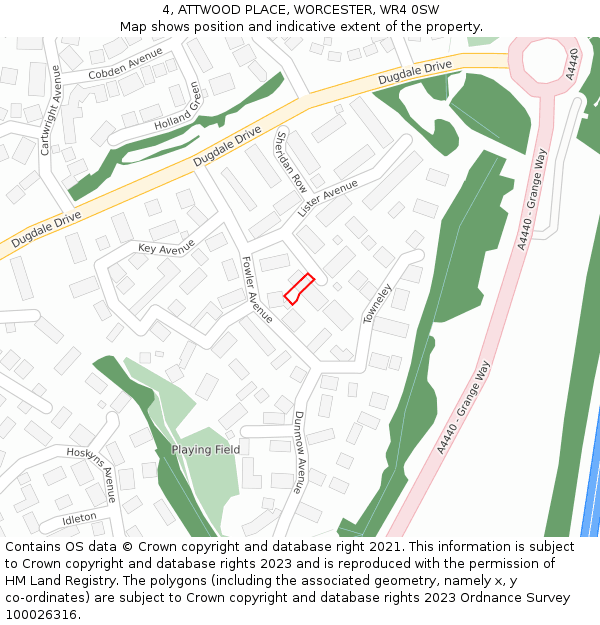 4, ATTWOOD PLACE, WORCESTER, WR4 0SW: Location map and indicative extent of plot
