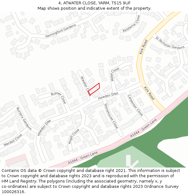 4, ATWATER CLOSE, YARM, TS15 9UF: Location map and indicative extent of plot
