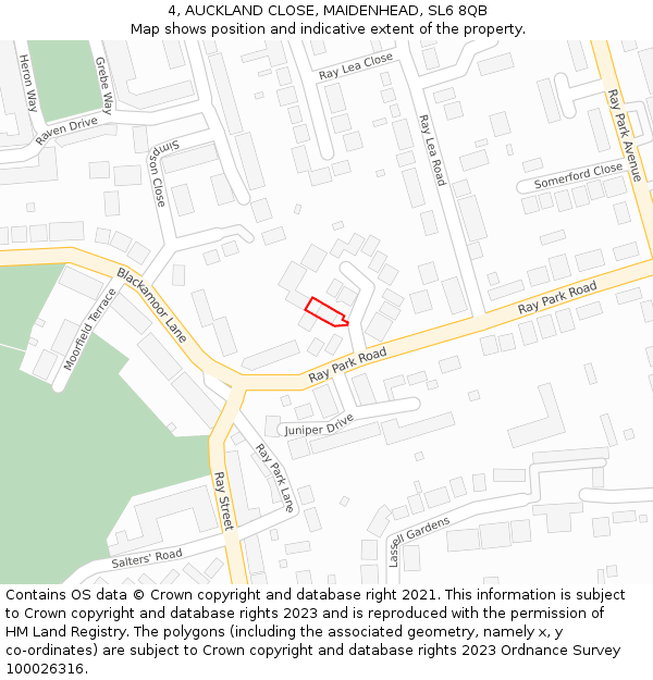 4, AUCKLAND CLOSE, MAIDENHEAD, SL6 8QB: Location map and indicative extent of plot