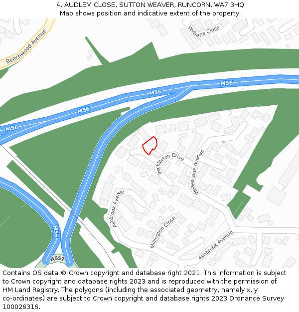 4, AUDLEM CLOSE, SUTTON WEAVER, RUNCORN, WA7 3HQ: Location map and indicative extent of plot