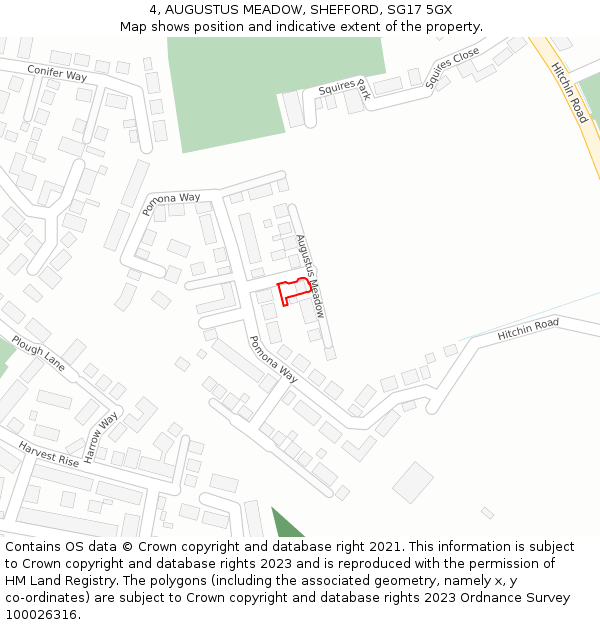 4, AUGUSTUS MEADOW, SHEFFORD, SG17 5GX: Location map and indicative extent of plot