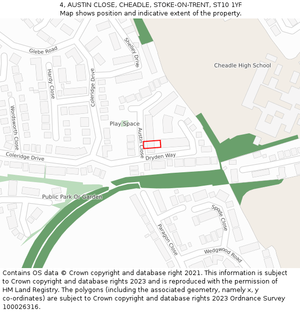 4, AUSTIN CLOSE, CHEADLE, STOKE-ON-TRENT, ST10 1YF: Location map and indicative extent of plot