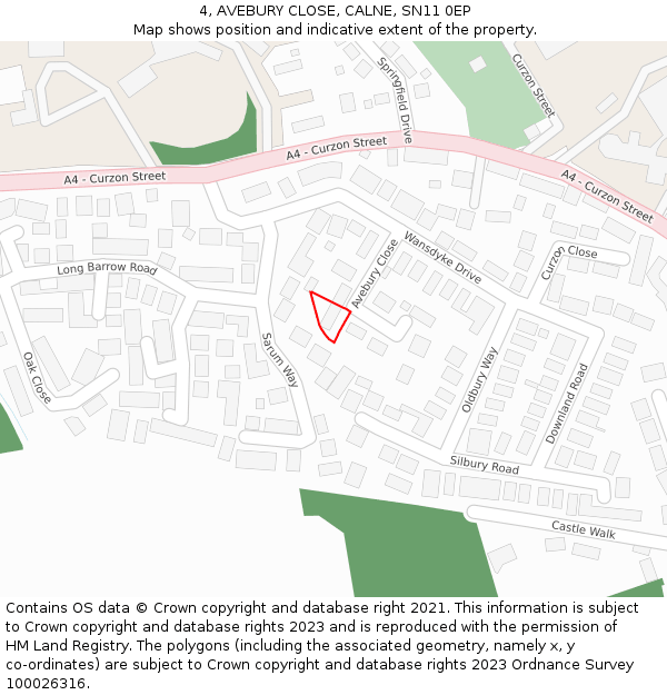 4, AVEBURY CLOSE, CALNE, SN11 0EP: Location map and indicative extent of plot