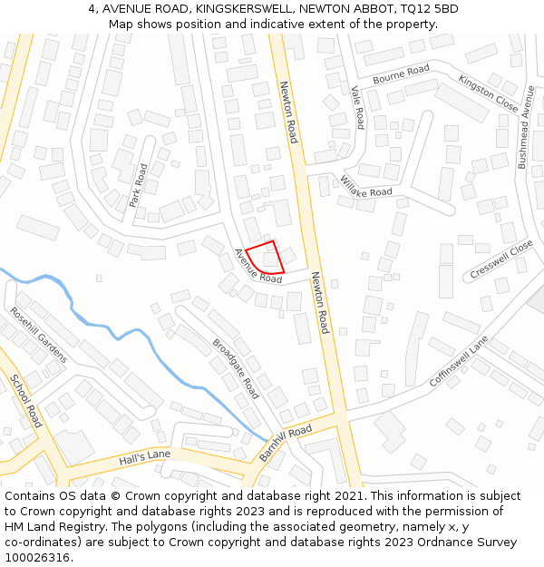 4, AVENUE ROAD, KINGSKERSWELL, NEWTON ABBOT, TQ12 5BD: Location map and indicative extent of plot