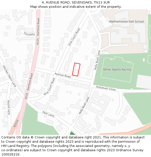 4, AVENUE ROAD, SEVENOAKS, TN13 3UR: Location map and indicative extent of plot