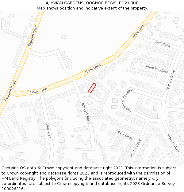 4, AVIAN GARDENS, BOGNOR REGIS, PO21 3UR: Location map and indicative extent of plot