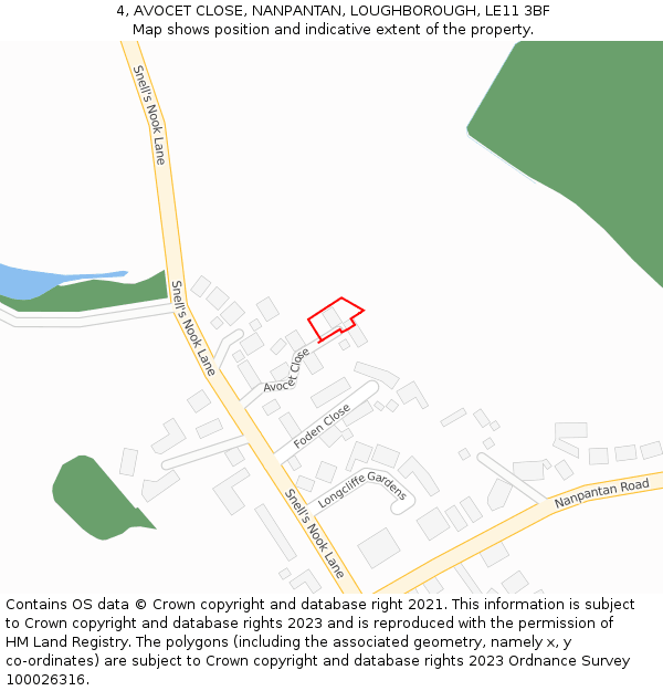 4, AVOCET CLOSE, NANPANTAN, LOUGHBOROUGH, LE11 3BF: Location map and indicative extent of plot