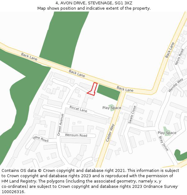 4, AVON DRIVE, STEVENAGE, SG1 3XZ: Location map and indicative extent of plot