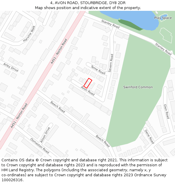 4, AVON ROAD, STOURBRIDGE, DY8 2DR: Location map and indicative extent of plot