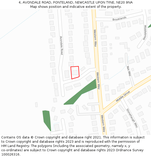 4, AVONDALE ROAD, PONTELAND, NEWCASTLE UPON TYNE, NE20 9NA: Location map and indicative extent of plot