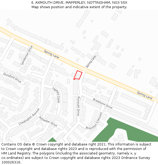 4, AXMOUTH DRIVE, MAPPERLEY, NOTTINGHAM, NG3 5SX: Location map and indicative extent of plot