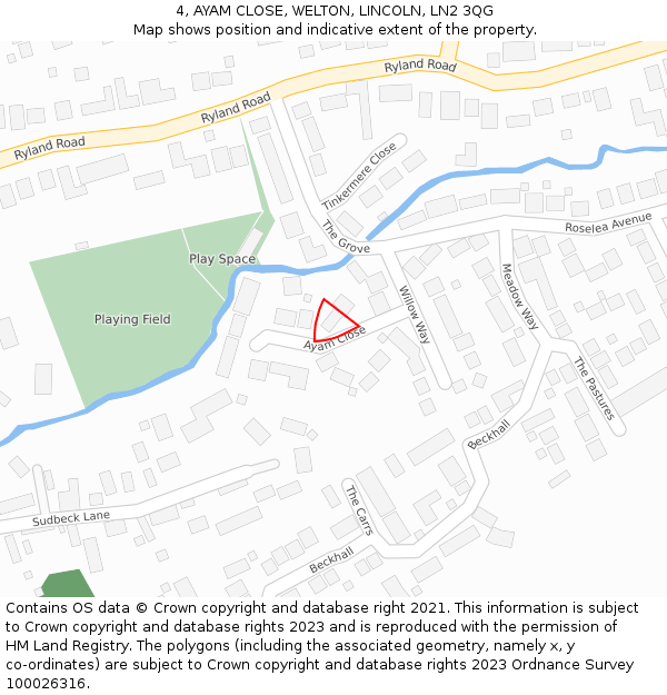 4, AYAM CLOSE, WELTON, LINCOLN, LN2 3QG: Location map and indicative extent of plot