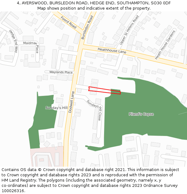 4, AYERSWOOD, BURSLEDON ROAD, HEDGE END, SOUTHAMPTON, SO30 0DF: Location map and indicative extent of plot