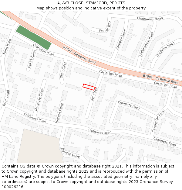 4, AYR CLOSE, STAMFORD, PE9 2TS: Location map and indicative extent of plot