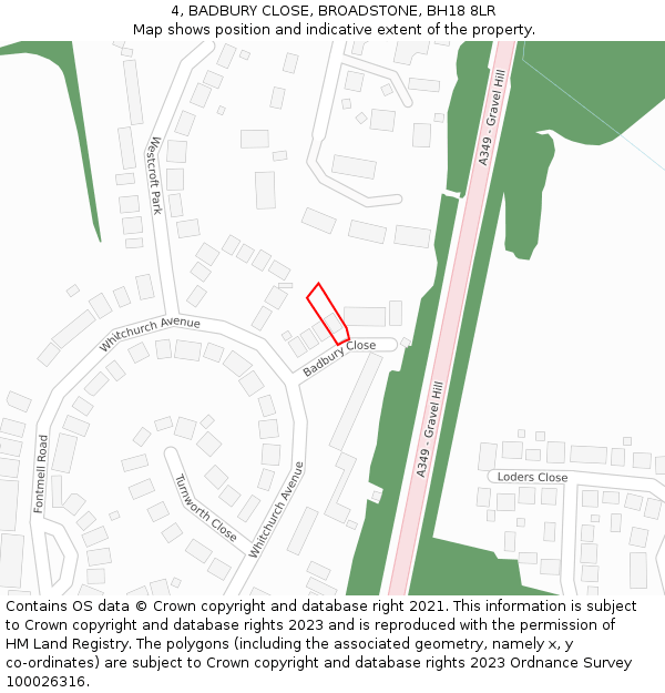 4, BADBURY CLOSE, BROADSTONE, BH18 8LR: Location map and indicative extent of plot