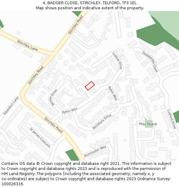 4, BADGER CLOSE, STIRCHLEY, TELFORD, TF3 1EL: Location map and indicative extent of plot