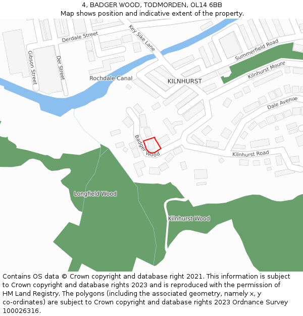 4, BADGER WOOD, TODMORDEN, OL14 6BB: Location map and indicative extent of plot