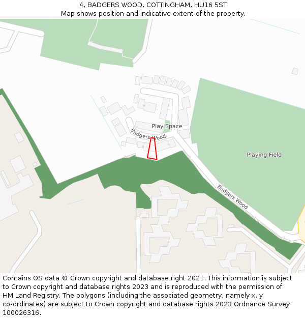 4, BADGERS WOOD, COTTINGHAM, HU16 5ST: Location map and indicative extent of plot