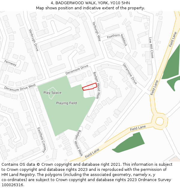 4, BADGERWOOD WALK, YORK, YO10 5HN: Location map and indicative extent of plot