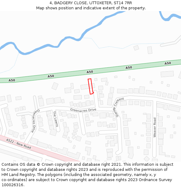 4, BADGERY CLOSE, UTTOXETER, ST14 7RR: Location map and indicative extent of plot