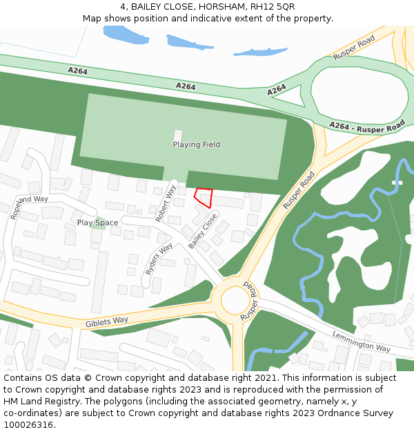 4, BAILEY CLOSE, HORSHAM, RH12 5QR: Location map and indicative extent of plot