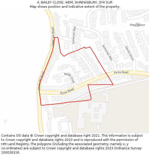 4, BAILEY CLOSE, WEM, SHREWSBURY, SY4 5UR: Location map and indicative extent of plot