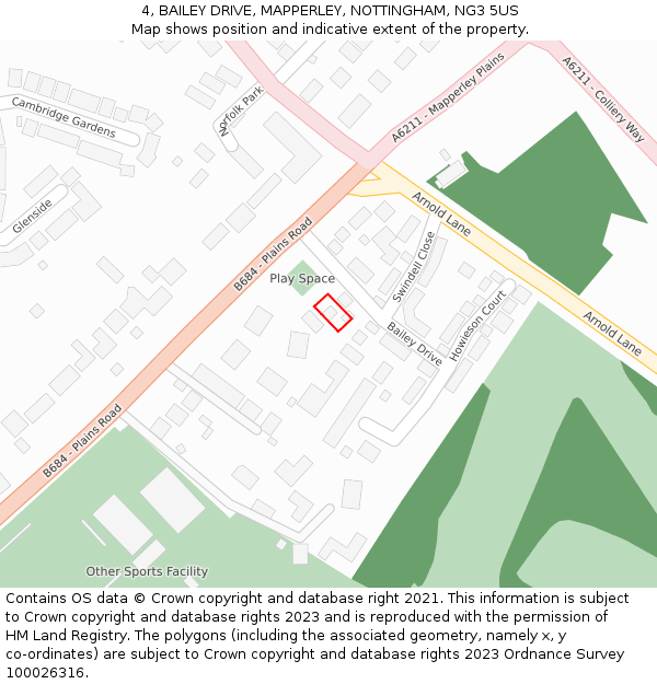 4, BAILEY DRIVE, MAPPERLEY, NOTTINGHAM, NG3 5US: Location map and indicative extent of plot