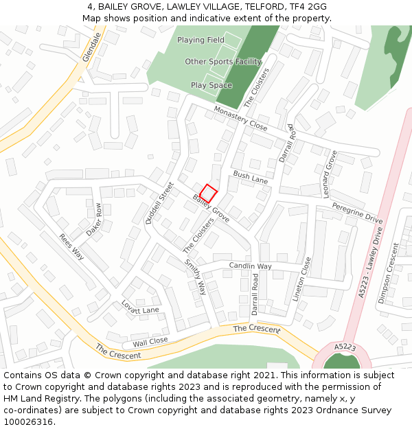 4, BAILEY GROVE, LAWLEY VILLAGE, TELFORD, TF4 2GG: Location map and indicative extent of plot