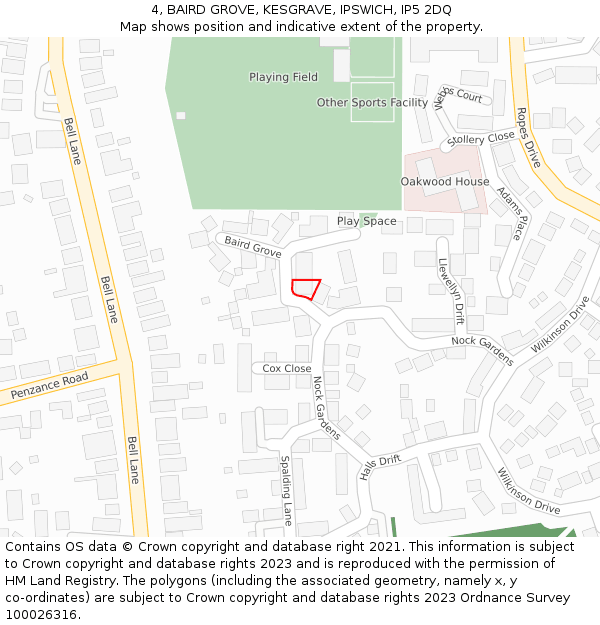 4, BAIRD GROVE, KESGRAVE, IPSWICH, IP5 2DQ: Location map and indicative extent of plot