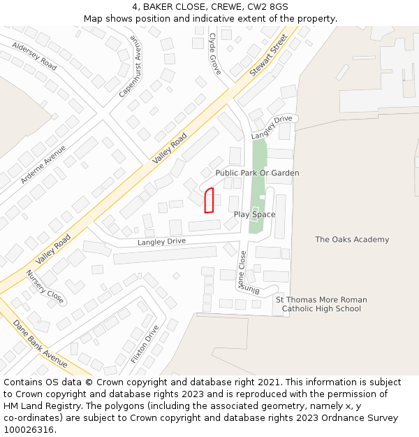 4, BAKER CLOSE, CREWE, CW2 8GS: Location map and indicative extent of plot