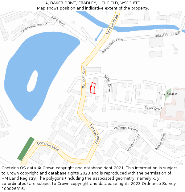 4, BAKER DRIVE, FRADLEY, LICHFIELD, WS13 8TD: Location map and indicative extent of plot