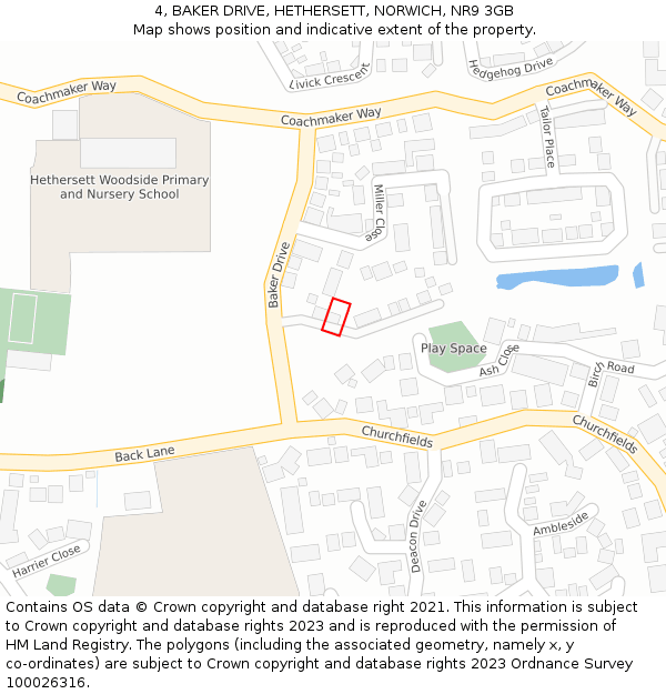 4, BAKER DRIVE, HETHERSETT, NORWICH, NR9 3GB: Location map and indicative extent of plot