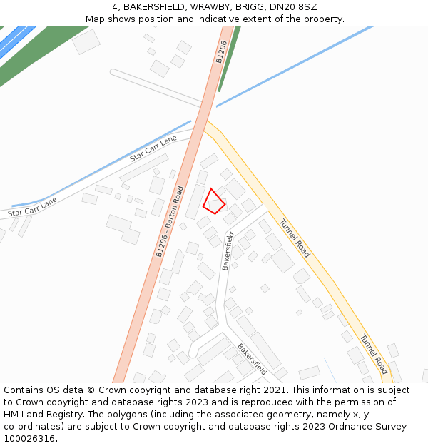 4, BAKERSFIELD, WRAWBY, BRIGG, DN20 8SZ: Location map and indicative extent of plot