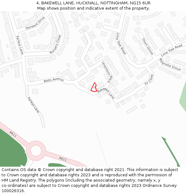 4, BAKEWELL LANE, HUCKNALL, NOTTINGHAM, NG15 6UR: Location map and indicative extent of plot