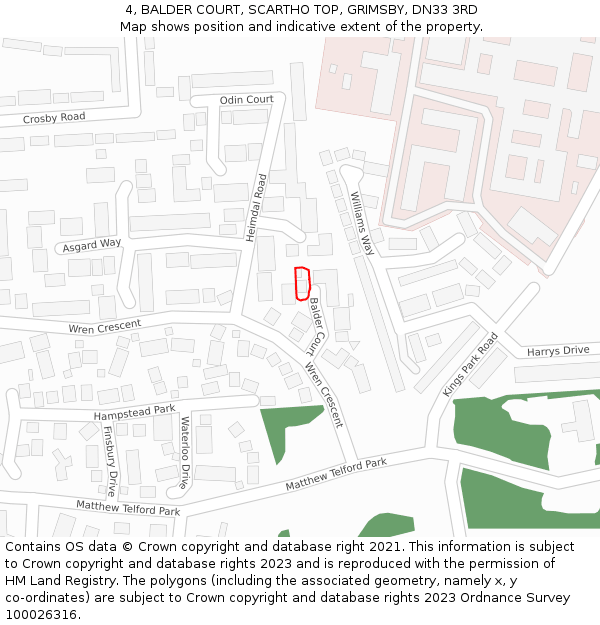 4, BALDER COURT, SCARTHO TOP, GRIMSBY, DN33 3RD: Location map and indicative extent of plot