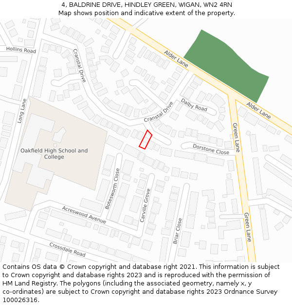 4, BALDRINE DRIVE, HINDLEY GREEN, WIGAN, WN2 4RN: Location map and indicative extent of plot