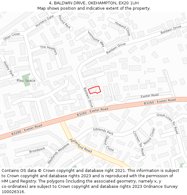 4, BALDWIN DRIVE, OKEHAMPTON, EX20 1UH: Location map and indicative extent of plot