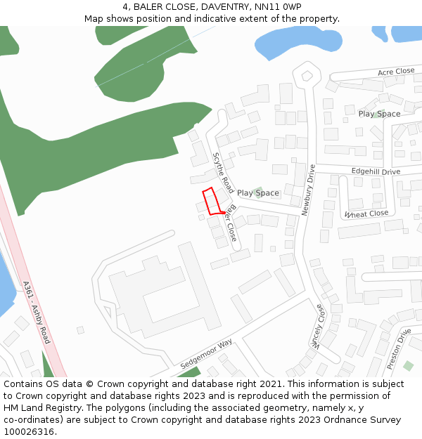 4, BALER CLOSE, DAVENTRY, NN11 0WP: Location map and indicative extent of plot