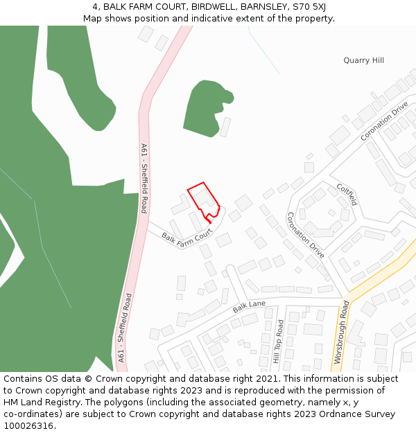 4, BALK FARM COURT, BIRDWELL, BARNSLEY, S70 5XJ: Location map and indicative extent of plot