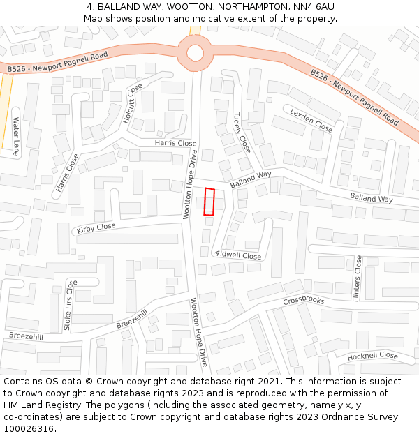 4, BALLAND WAY, WOOTTON, NORTHAMPTON, NN4 6AU: Location map and indicative extent of plot