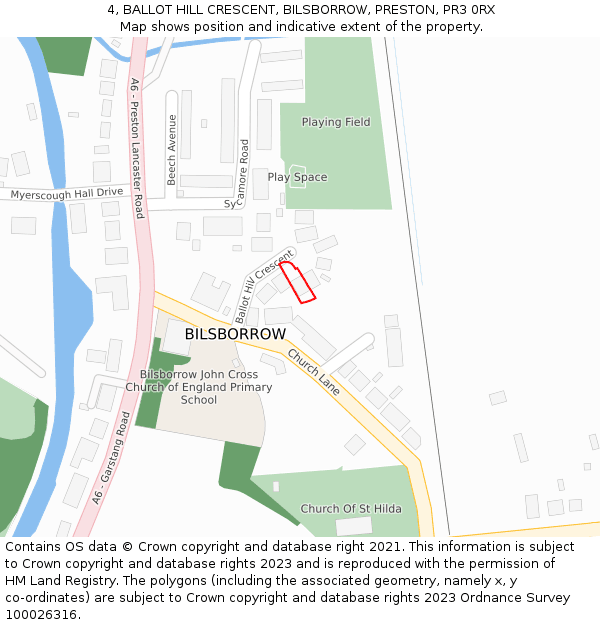 4, BALLOT HILL CRESCENT, BILSBORROW, PRESTON, PR3 0RX: Location map and indicative extent of plot
