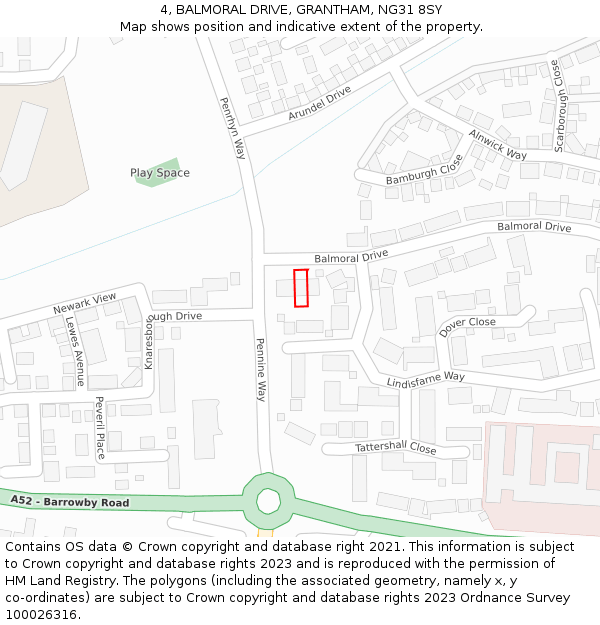 4, BALMORAL DRIVE, GRANTHAM, NG31 8SY: Location map and indicative extent of plot