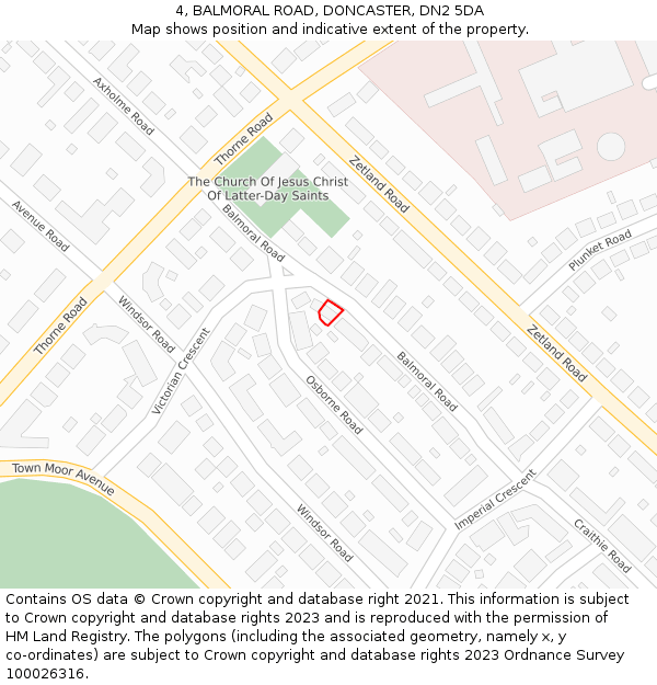 4, BALMORAL ROAD, DONCASTER, DN2 5DA: Location map and indicative extent of plot