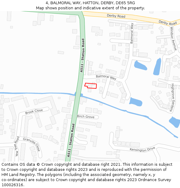 4, BALMORAL WAY, HATTON, DERBY, DE65 5RG: Location map and indicative extent of plot