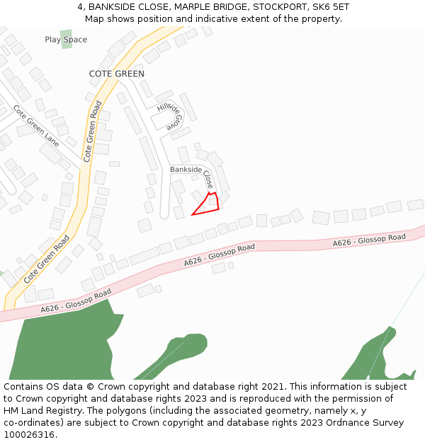 4, BANKSIDE CLOSE, MARPLE BRIDGE, STOCKPORT, SK6 5ET: Location map and indicative extent of plot