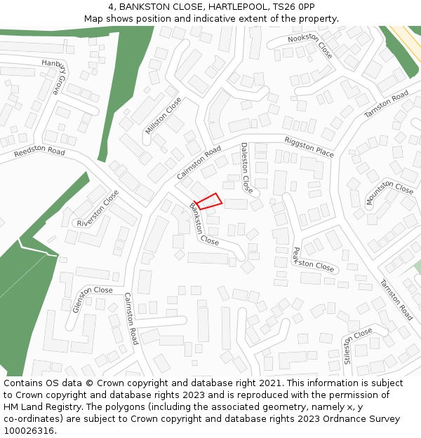 4, BANKSTON CLOSE, HARTLEPOOL, TS26 0PP: Location map and indicative extent of plot