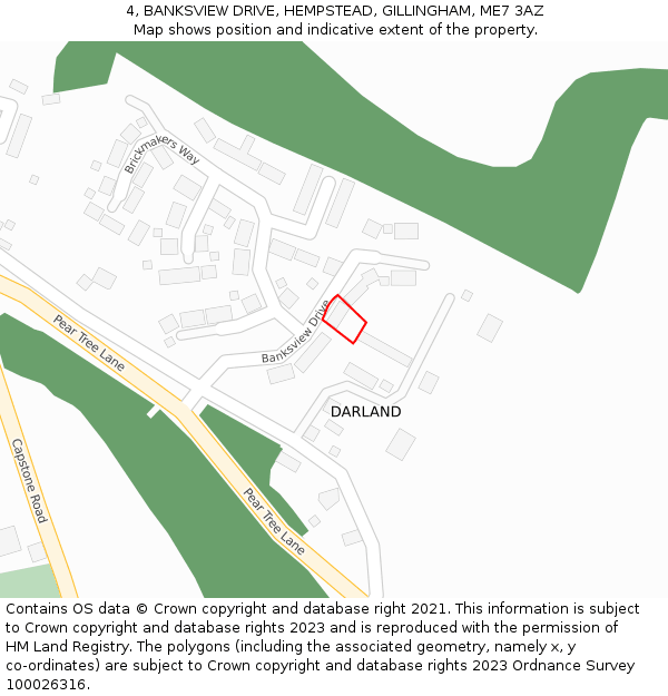 4, BANKSVIEW DRIVE, HEMPSTEAD, GILLINGHAM, ME7 3AZ: Location map and indicative extent of plot